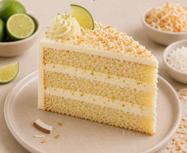 A slice of Lime and Coconut cake