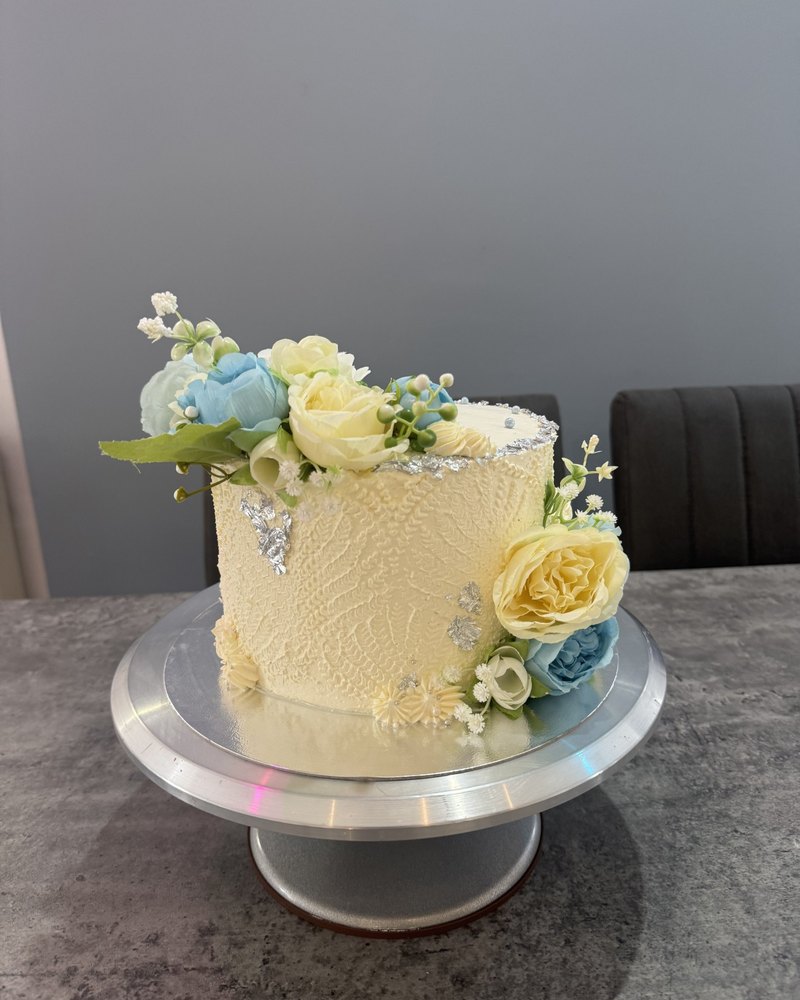 Blue & ivory floral tier