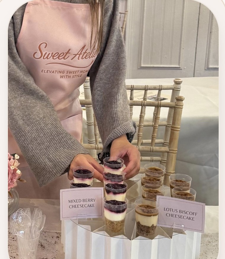 Alishiya Patel arranging dessert cups at Sweet Atelier
